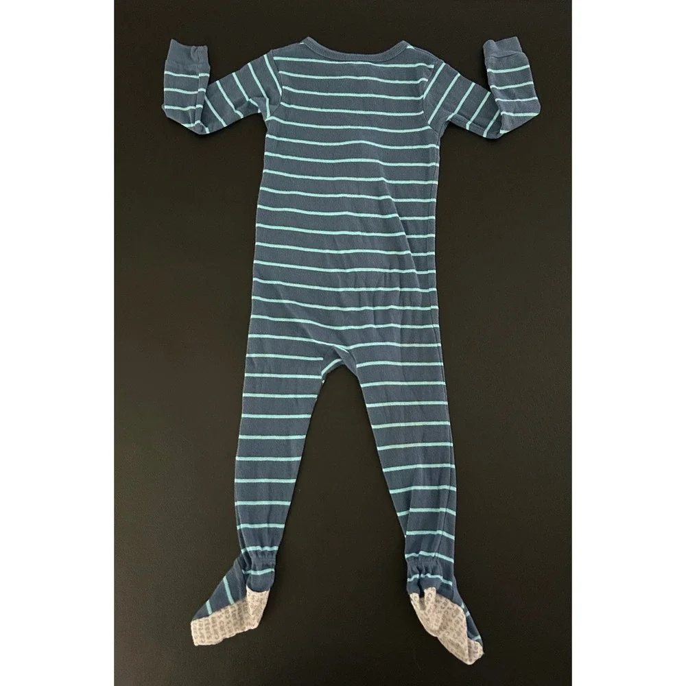 Carters Boys Blue Striped Dinosaur Footed Pajamas Cotton Zip Up Sleepwear 1488